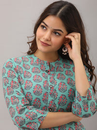 Thumbnail for Kalini Women Green Floral Printed Thread Work Floral Kurta - Distacart