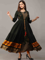 Thumbnail for Kalini Women Green & Orange Floral Printed Anarkali Kurta - Distacart