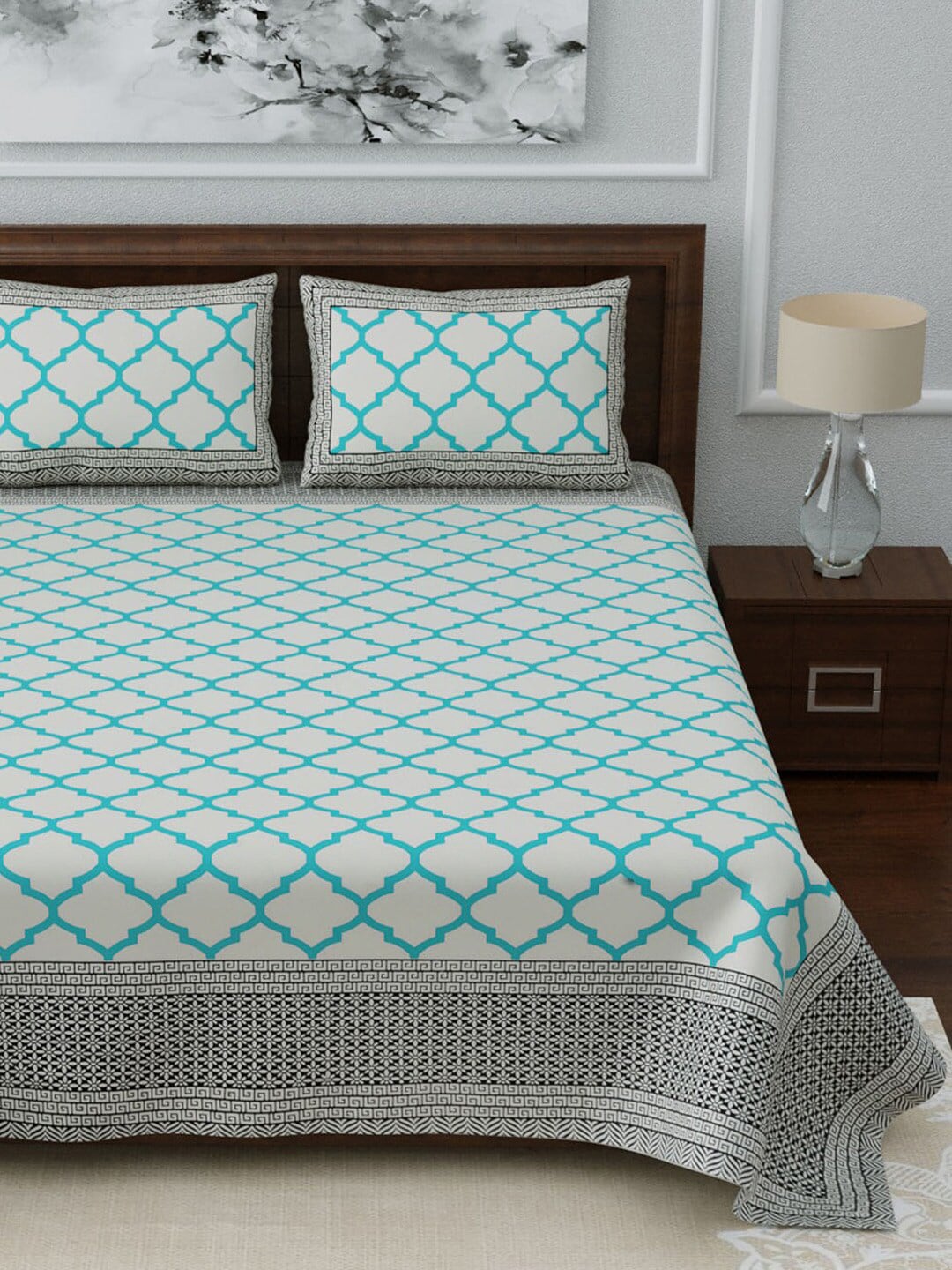 LIVING ROOTS White & Blue Printed 210 TC 1 King Jaipuri Bedsheet With 2 Pillow Covers - Distacart