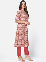 Thumbnail for Kalini Women Peach-Coloured Floral Printed Thread Worked Kurta - Distacart