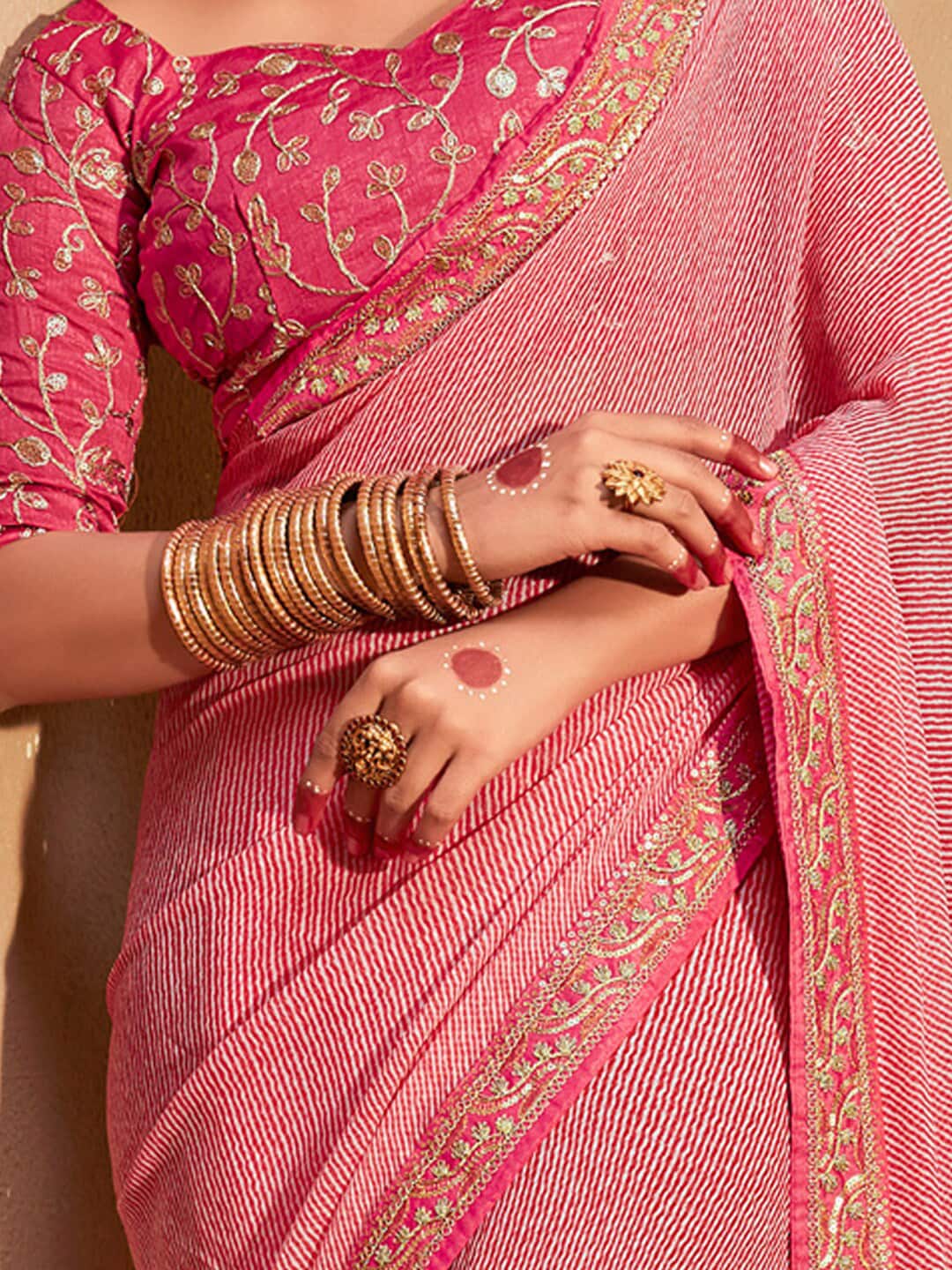 Anouk Striped Printed Sequinned Pure Georgette Leheriya Saree - Distacart