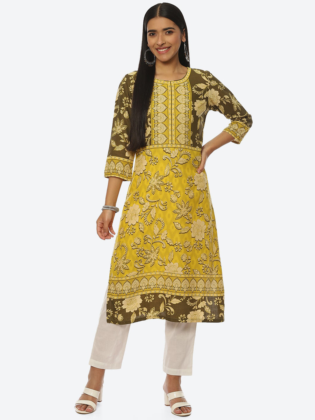 Biba Women Floral Printed Round Neck Kurta - Distacart