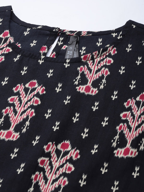 HERE&NOW Women Ethnic Motifs Printed Pure Cotton Kurta With Palazzos - Distacart