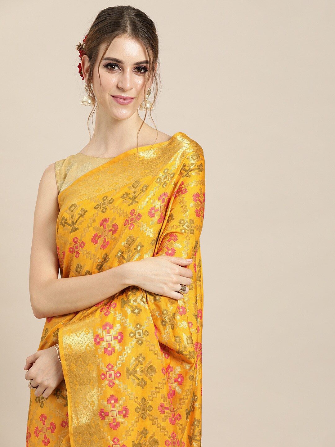 Mitera Yellow Silk Blend Woven Design Kanjeevaram Saree - Distacart