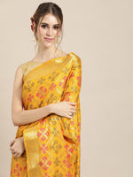 Thumbnail for Mitera Yellow Silk Blend Woven Design Kanjeevaram Saree - Distacart