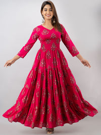 Thumbnail for Kalini Women Pink Floral Printed Flared Sleeves Gotta Patti Floral Anarkali Kurta - Distacart