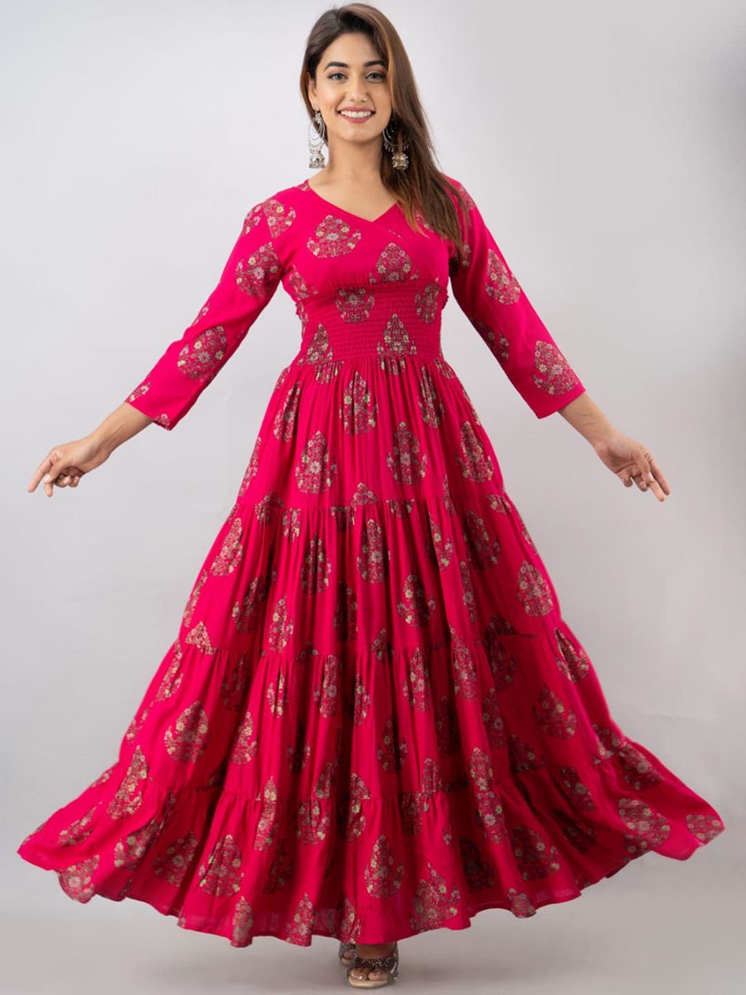 Kalini Women Pink Floral Printed Flared Sleeves Gotta Patti Floral Anarkali Kurta - Distacart