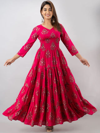 Kalini Women Pink Floral Printed Flared Sleeves Gotta Patti Floral Anarkali Kurta - Distacart