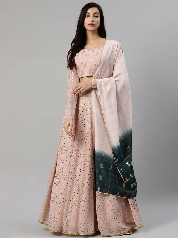 Dusty Pink Georgette Sequence Work And Glistening Embellishments Lehenga Choli with Dupatta - Jivika - Distacart