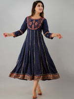 Thumbnail for Kalini Women Navy Blue Ethnic Motifs Printed Anarkali Kurta - Distacart