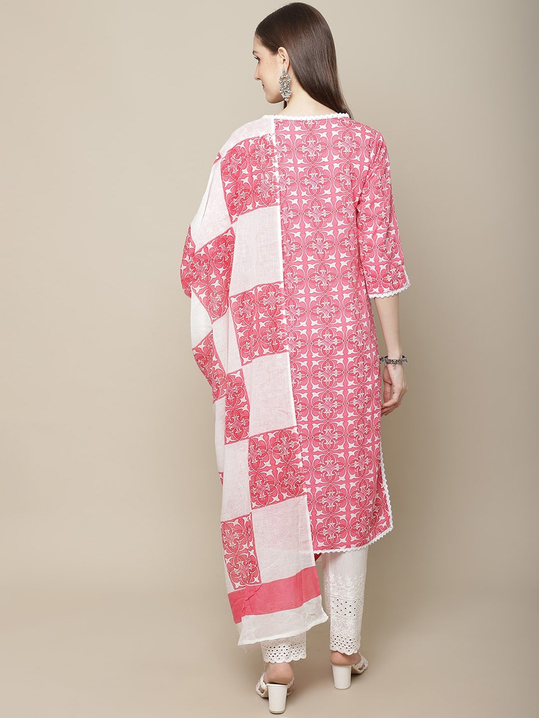 Sangria Women Ethnic Motifs Printed Pure Cotton Kurta with Trousers & With Dupatta - Distacart