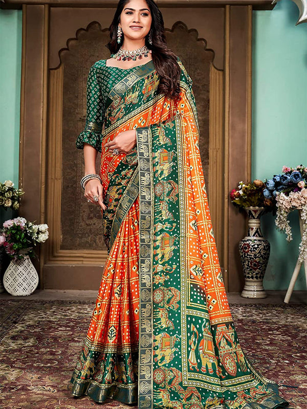 Kalini Bandhani Printed Silk Cotton Banarasi Saree - Distacart