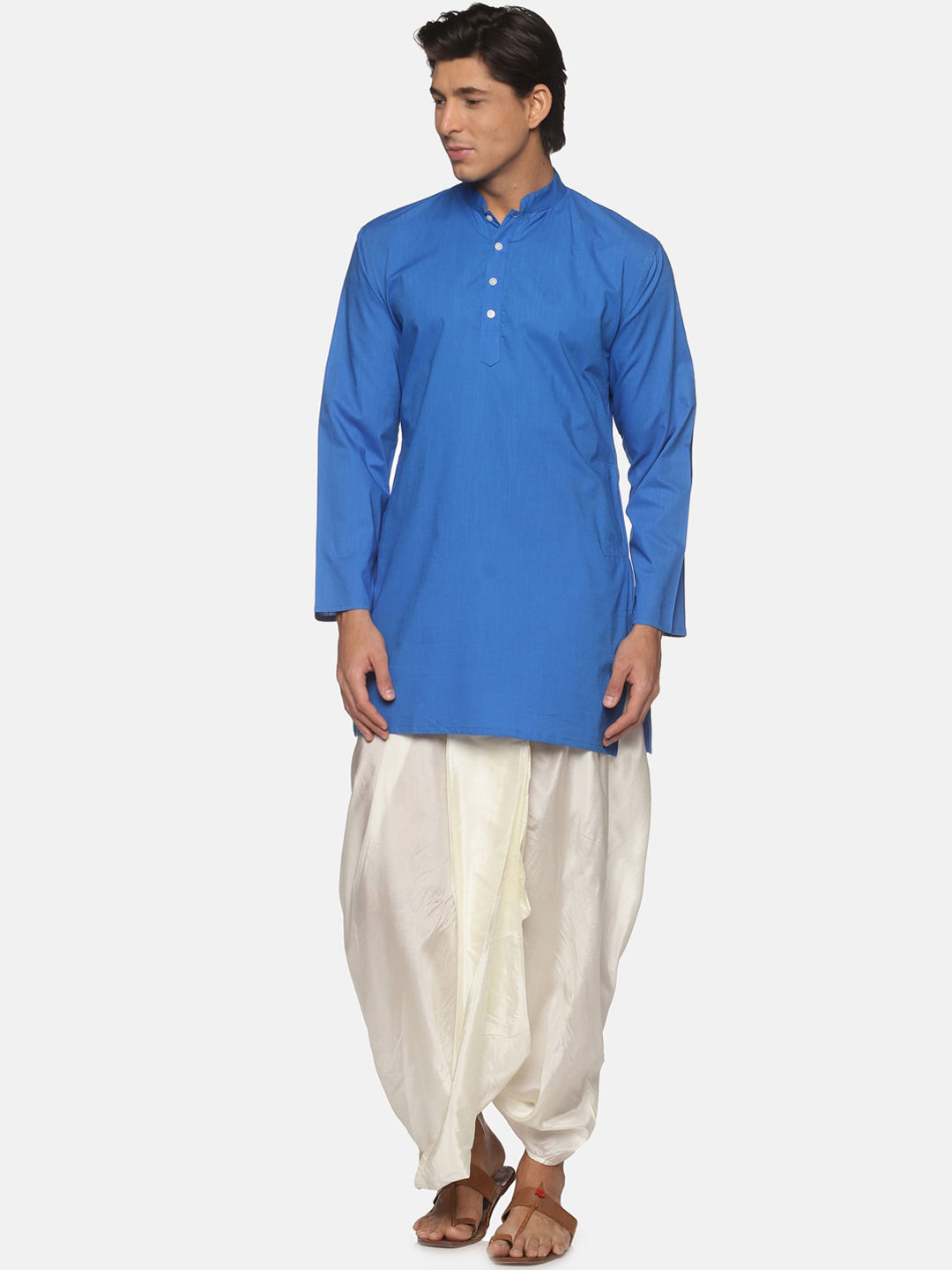 Sethukrishna Men Blue Pure Cotton Kurta with Dhoti Pants - Distacart