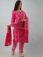 Thumbnail for Kalini Women Pink Gotta Patti Pure Cotton Kurta with Trousers & Dupatta - Distacart