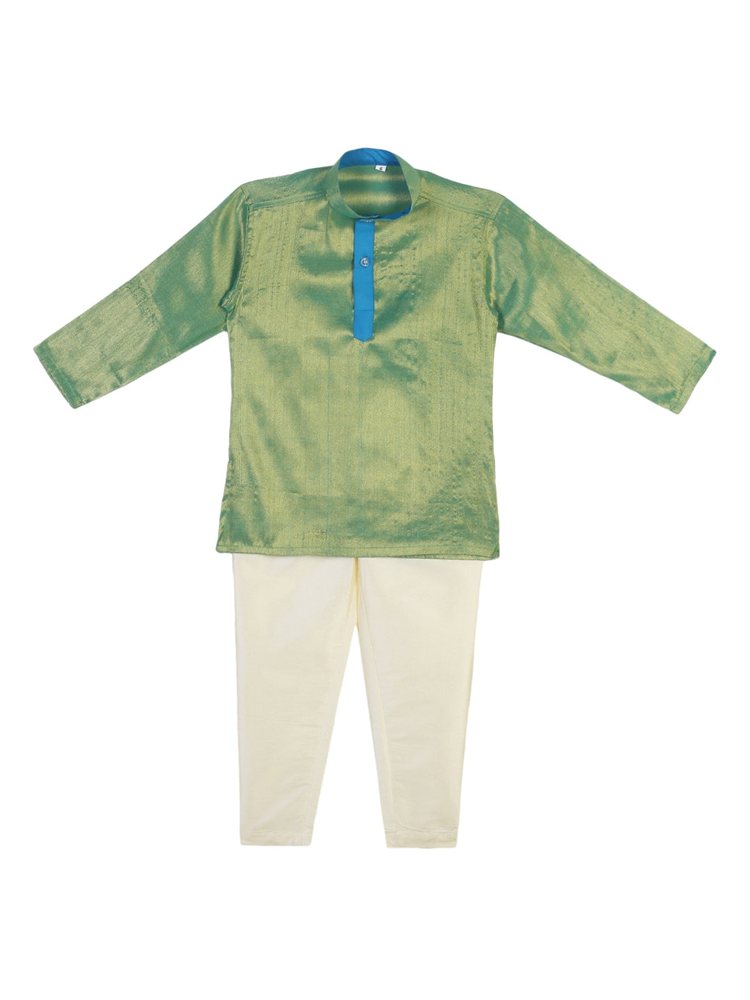 Sethukrishna Boys Green & Cream-Coloured Solid Kurta with Pyjamas - Distacart