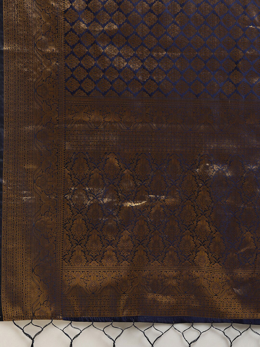 Saree Mall Navy Blue & Gold-Toned Ethnic Motifs Zari Silk Blend Banarasi Saree - Distacart