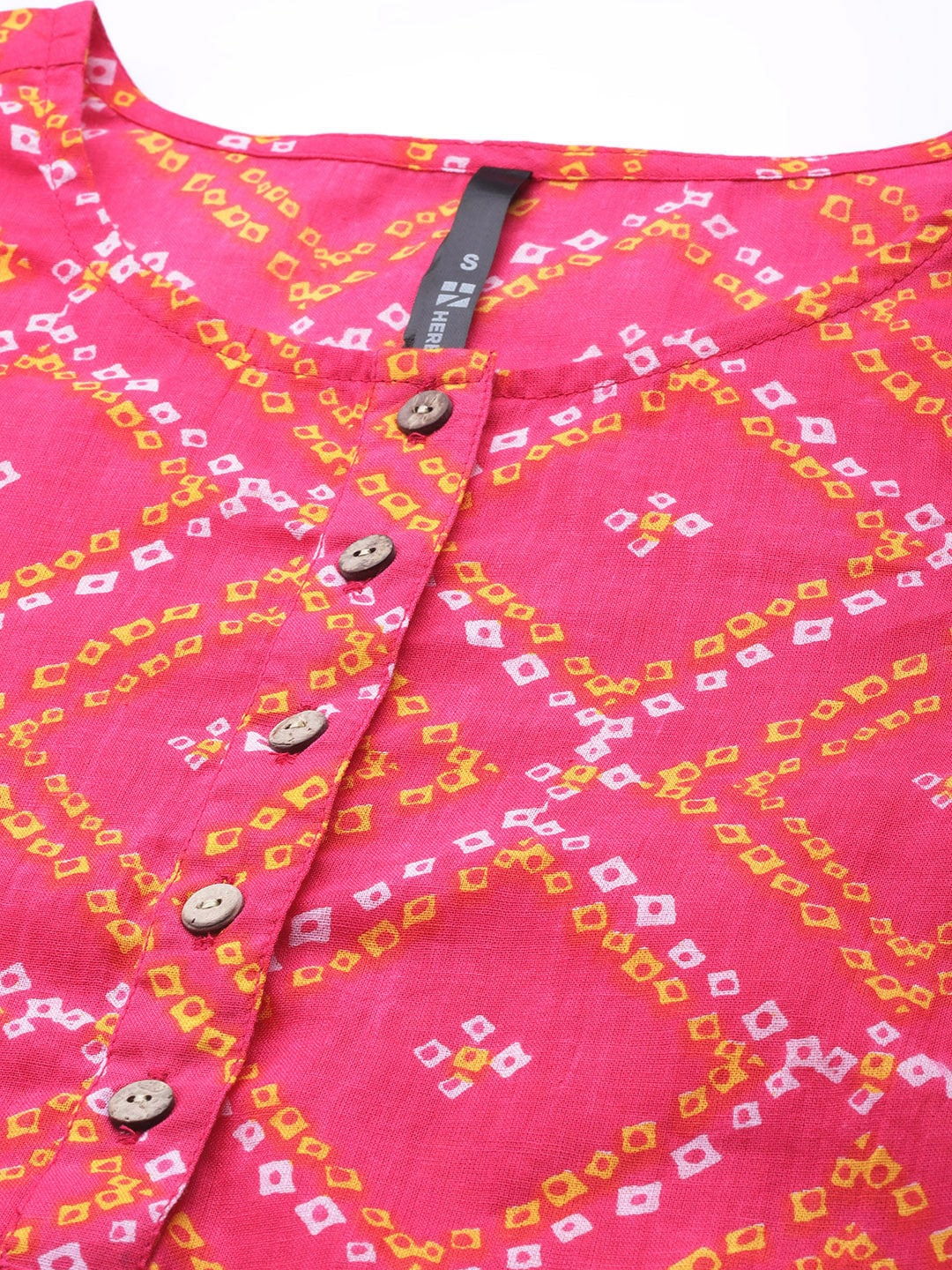 HERE&NOW Women Pink & White Bandhani Printed Kurta - Distacart