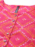 Thumbnail for HERE&NOW Women Pink & White Bandhani Printed Kurta - Distacart