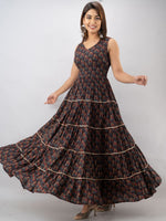 Thumbnail for Kalini Women Brown Ethnic Motifs Floral Tiered Anarkali Kurta - Distacart