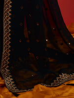 Thumbnail for Anouk Teal & Gold-Toned Embellished Embroidered Pure Georgette Saree - Distacart