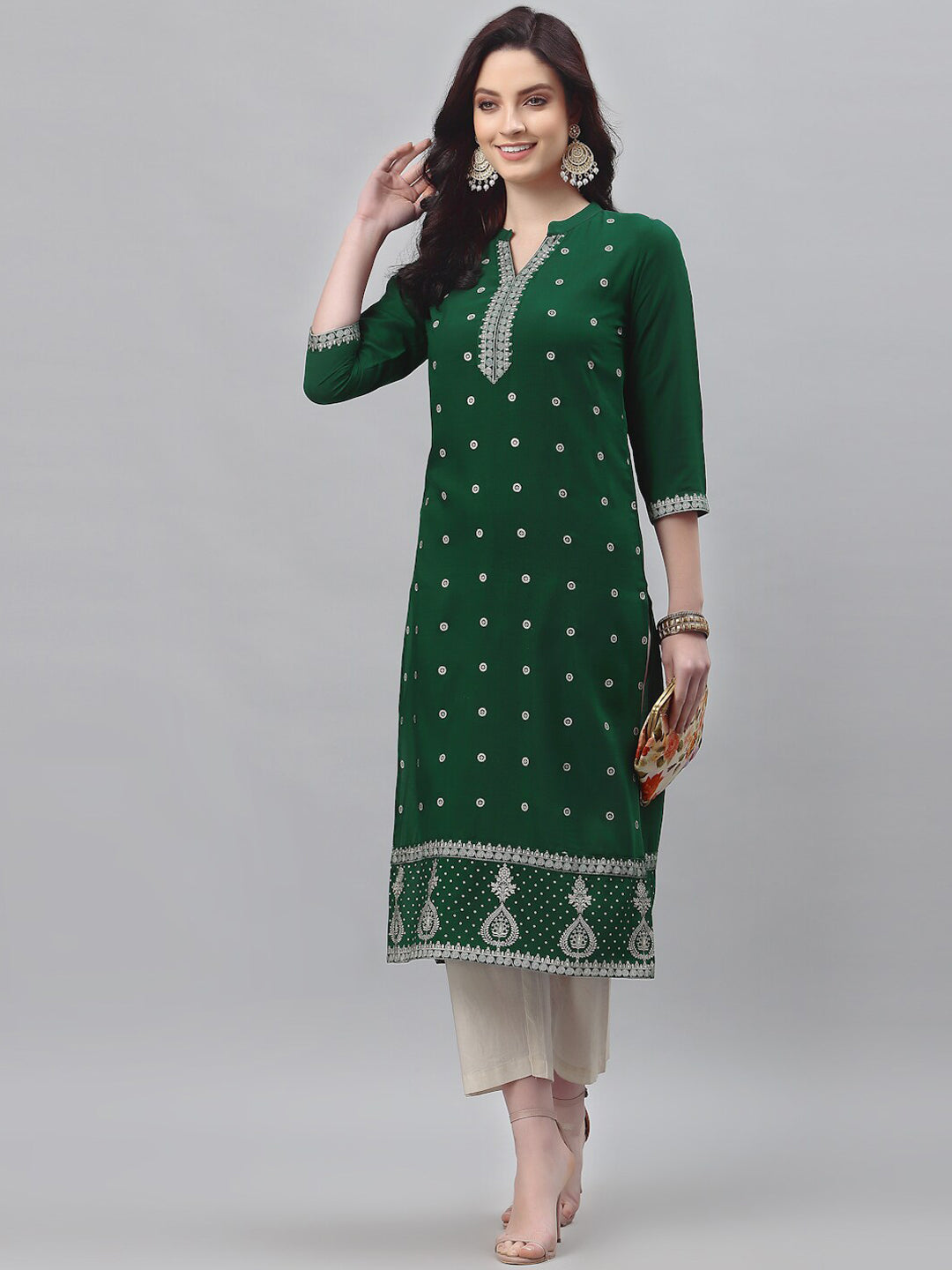 Kalini Women Green Ethnic Motifs Embroidered Thread Work Kurta - Distacart