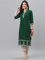 Thumbnail for Kalini Women Green Ethnic Motifs Embroidered Thread Work Kurta - Distacart