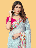 Thumbnail for Sangria Grey & Red Geometric Embroidered Organza Sungudi Sarees - Distacart