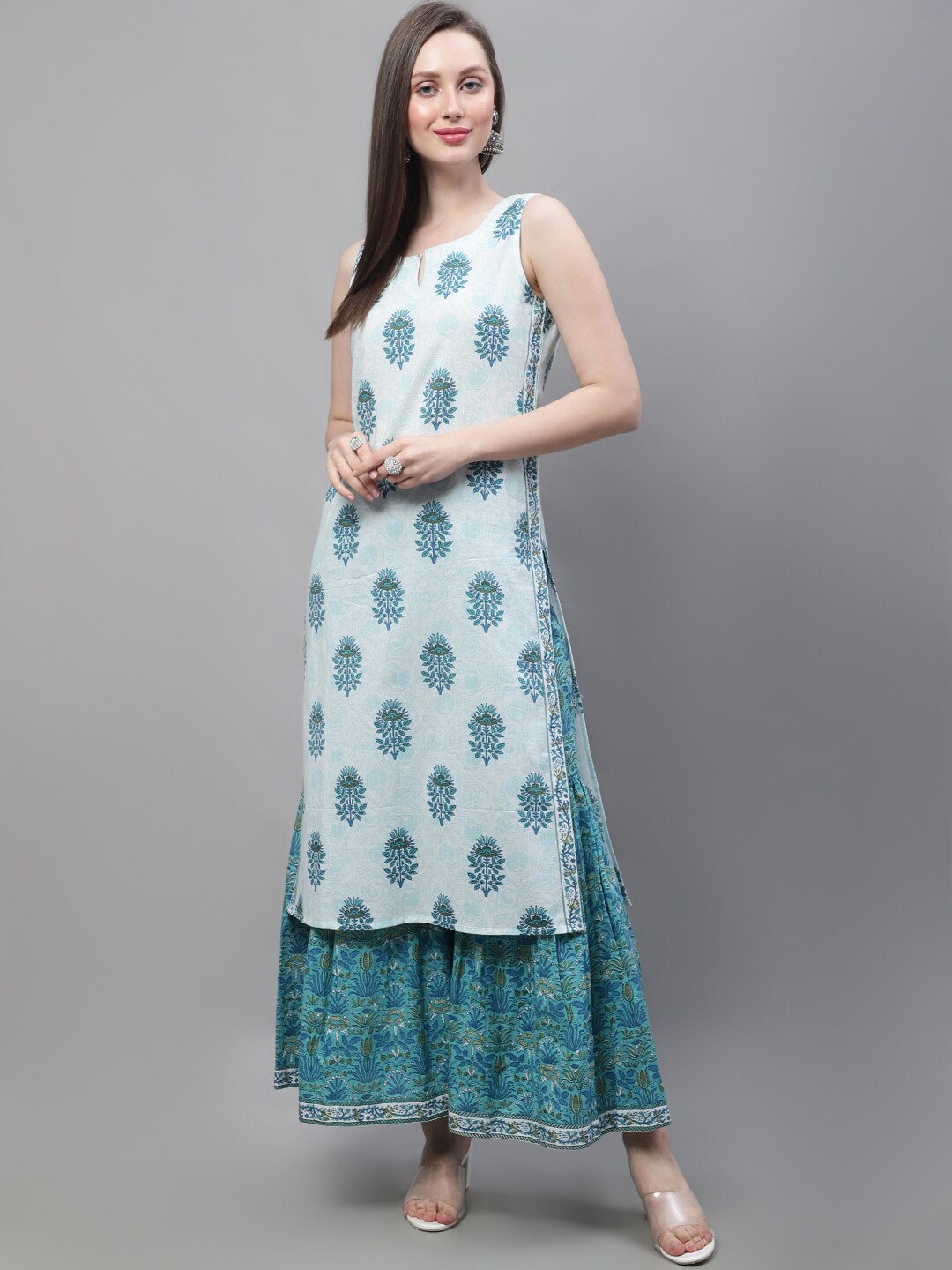 Kalini Ethnic Motifs Printed Regular Pure Cotton Kurta with Sharara - Distacart