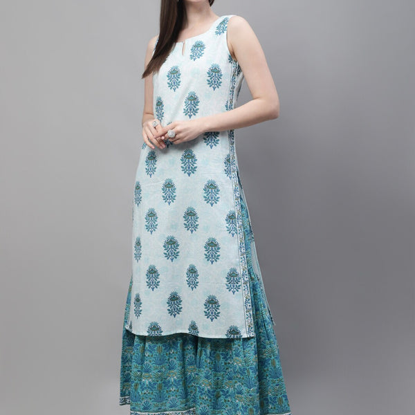 Kalini Ethnic Motifs Printed Regular Pure Cotton Kurta with Sharara - Distacart