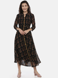 Thumbnail for Souchii Women Black Printed A-Line Dress - Distacart