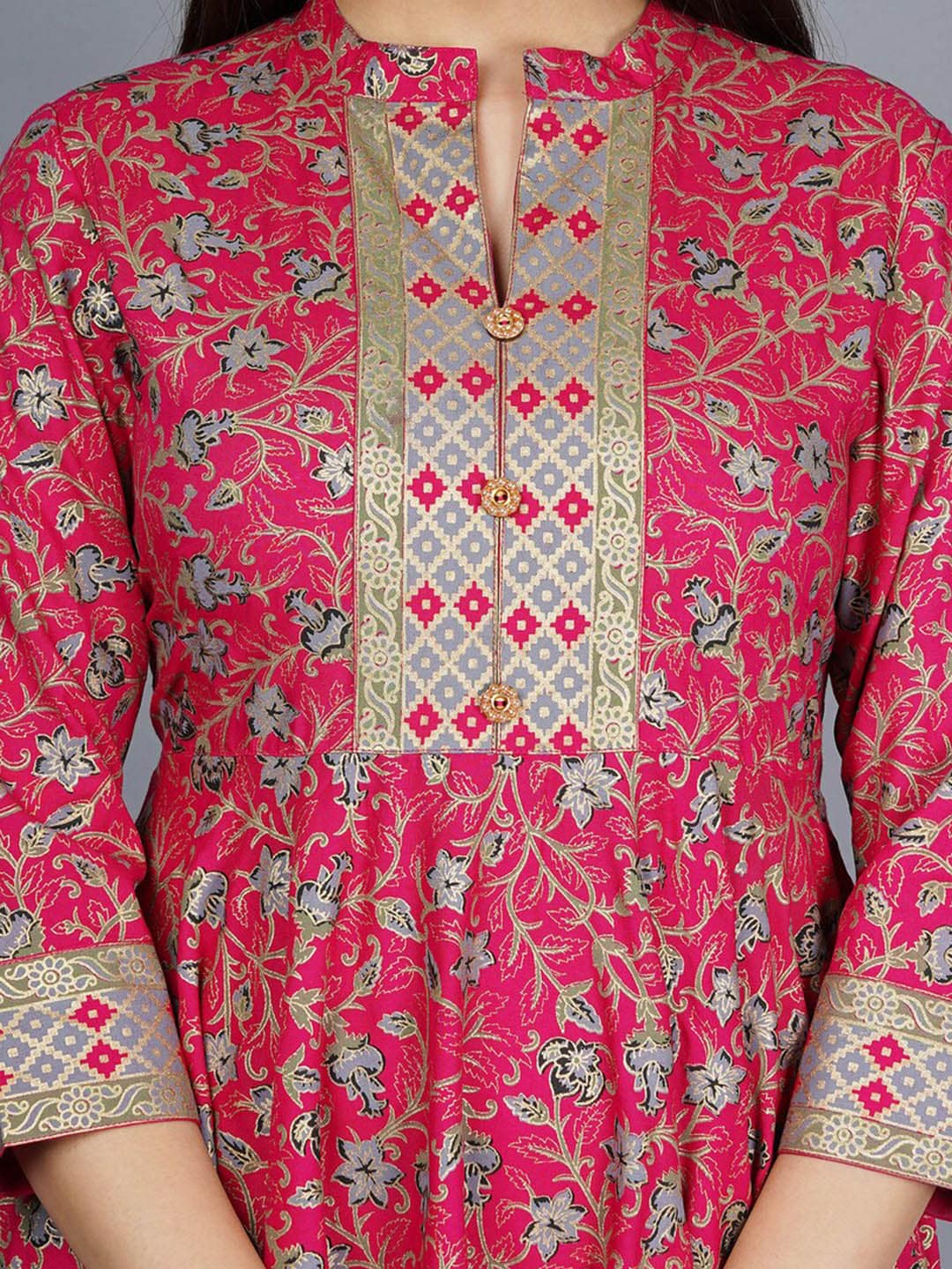Kalini Women Pink & Golden Ethnic Motifs Printed Anarkali Kurta - Distacart
