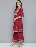 Thumbnail for HERE&NOW Women Embroidered Gotta Patti Pure Cotton Kurta With Sharara With Dupatta - Distacart
