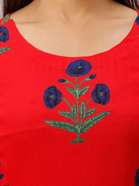 Thumbnail for Kalini Women Red & Navy Blue Floral Printed Flared Sleeves Anarkali Kurta - Distacart