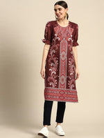 Thumbnail for Sangria Women Ethnic Motifs Printed Puff Sleeves Straight Kurta - Distacart