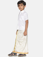 Thumbnail for Sethukrishna Boys White & Gold-Toned Pure Cotton Shirt with Dhoti Set - Distacart