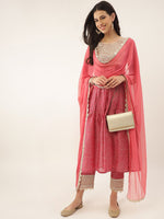 Thumbnail for Khushal K Bandhani Printed Zari Sequined Kurta with Palazzos & Dupatta - Distacart