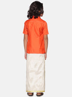Thumbnail for Sethukrishna Boys Orange & White Solid Shirt with Dhoti Set - Distacart