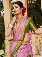 Thumbnail for Saree Mall Ethnic Motifs Woven Design Zari Silk Blend Kanjeevaram Sarees - Distacart