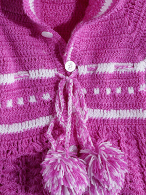 Chutput Kids Woollen Hand Knitted Full Sleeves Self Design Hood Detail Dress - Purple - Distacart