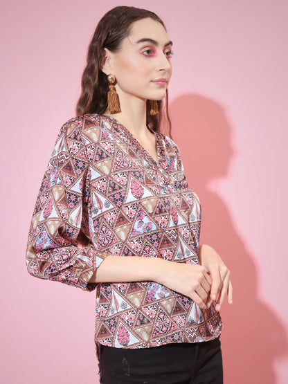 Myshka Women's Multi Printed V-Neck Top - Distacart