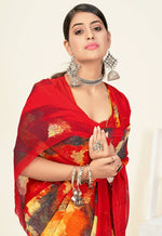 Thumbnail for Red Georgette Texture Printed Saree With Unstitched Blouse Piece - Jyoti - Distacart