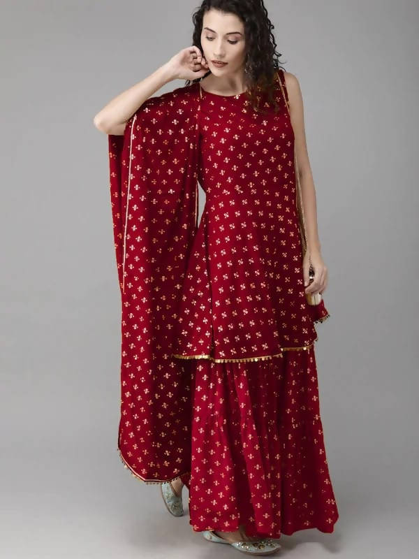 Vamika Printed Rayon Maroon Party Wear/Casual Wear Kurta Set/Suit - Distacart