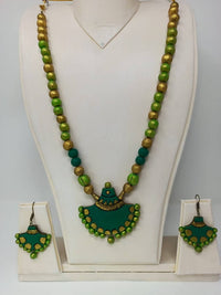 Thumbnail for Terracotta Green Long Necklace Set with Matching Earrings