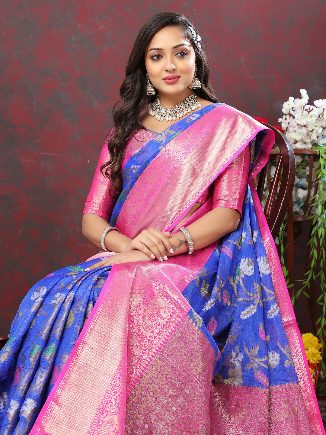 Lorenvalley Fashion Blue Cotton Woven Design Zari Meenakari Weaving Saree - Distacart