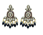 Thumbnail for Gold-Toned Black Kundan Contemporary Drop Earrings for Women & Girls By House of Ree - Distacart