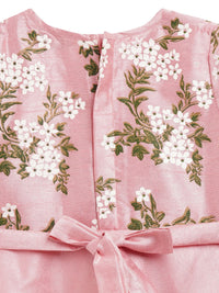Thumbnail for Ahalyaa Girls Pink Poly Silk Solid Kids Kurta With Printed Jacket