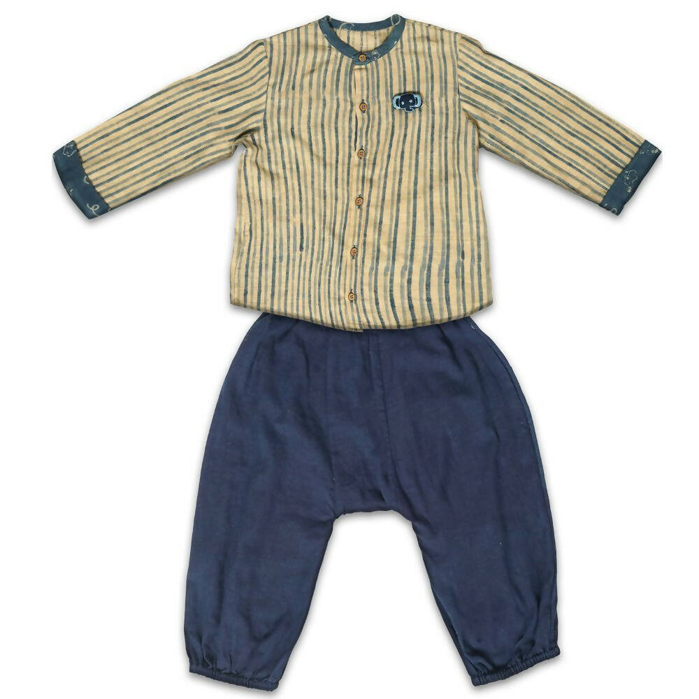 Mhyssa Manny Full Sleeve Beige T-shirt With Blue Pants Set For Kids - Distacart