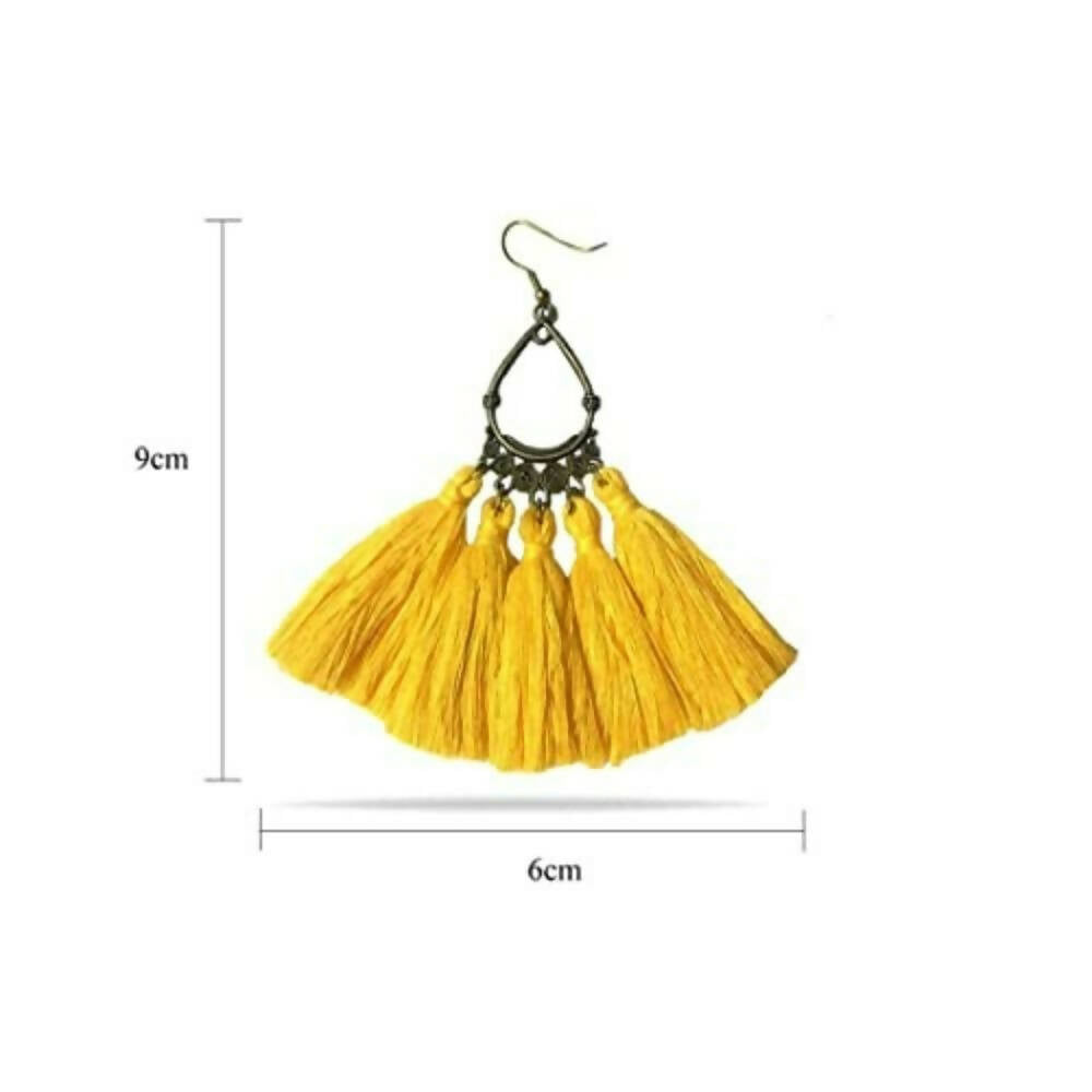Tiaraa Yellow Alloy Tassel Ethnic Fashion Earrings - Distacart