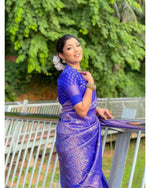 Thumbnail for DEIANA'S Beautiful Golden Jari with New Design Soft Lichi Silk Saree - Royal Blue - Distacart