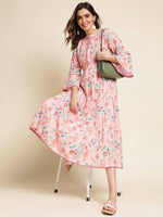 Thumbnail for Pink Cotton Floral Printed Dress - Nandani - Distacart